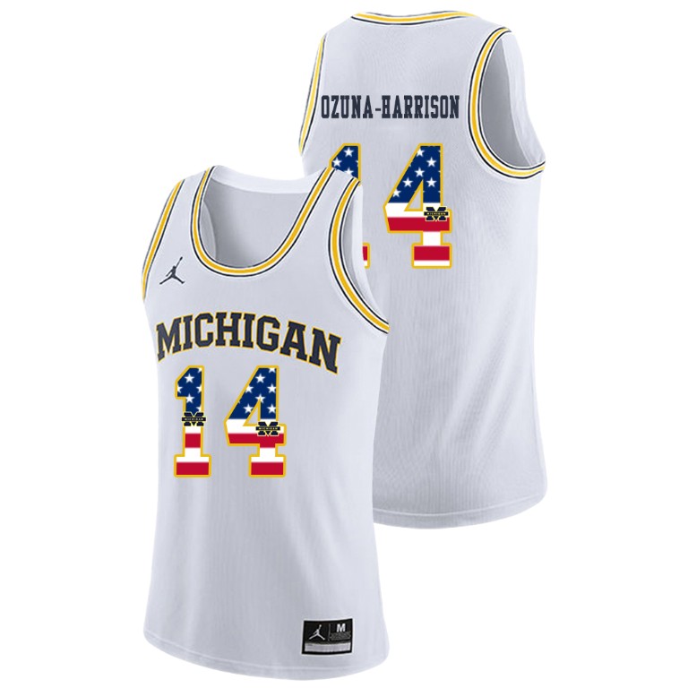 Men's Michigan Wolverines White Rico Ozuna-Harrison College Basketball Jordan Brand USA Flag Jersey