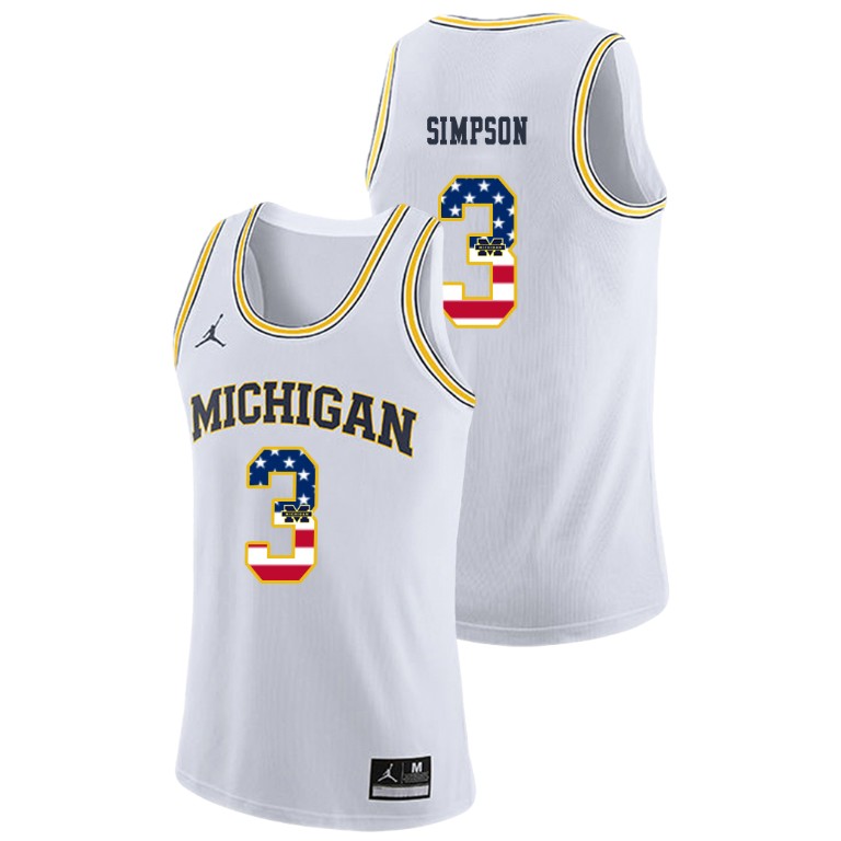 Men's Michigan Wolverines White Zavier Simpson College Basketball Jordan Brand USA Flag Jersey