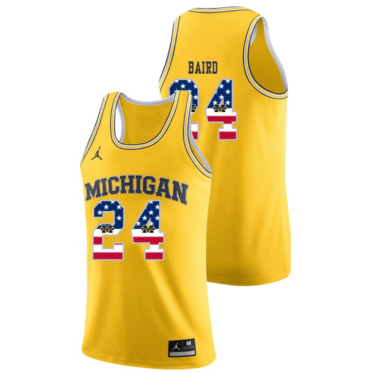 Men's Michigan Wolverines Yellow C.J. Baird College Basketball Jordan Brand USA Flag Jersey