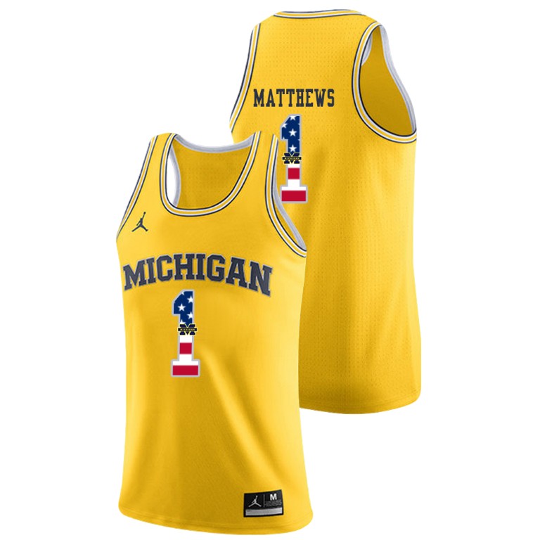 Men's Michigan Wolverines Yellow Charles Matthews College Basketball Jordan Brand USA Flag Jersey