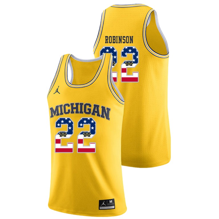 Men's Michigan Wolverines Yellow Duncan Robinson College Basketball Jordan Brand USA Flag Jersey
