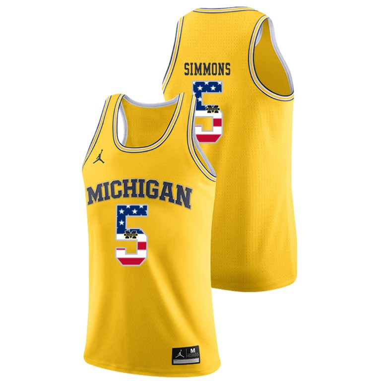 Men's Michigan Wolverines Yellow Jaaron Simmons College Basketball Jordan Brand USA Flag Jersey