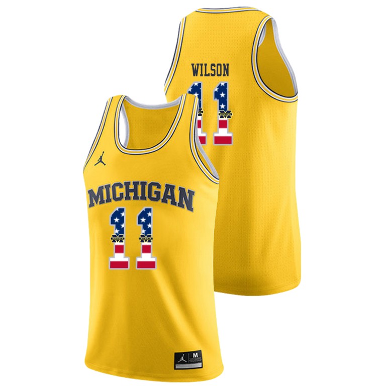 Men's Michigan Wolverines Yellow Luke Wilson College Basketball Jordan Brand USA Flag Jersey