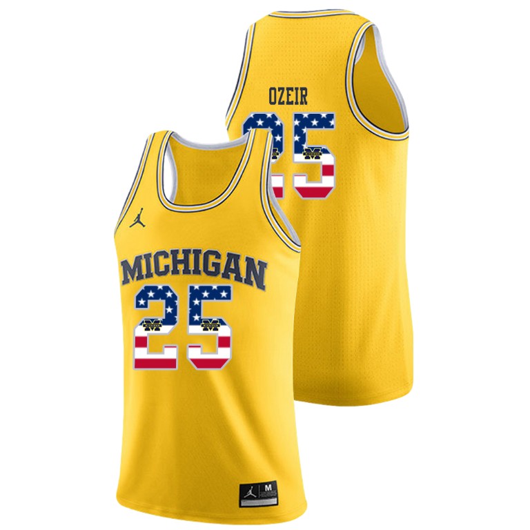 Men's Michigan Wolverines Yellow Naji Ozeir College Basketball Jordan Brand USA Flag Jersey