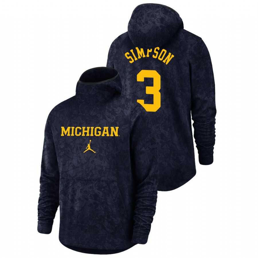 Men's Michigan Wolverines Zavier Simpson Navy Basketball Spotlight Team Logo Pullover Hoodie