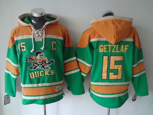 Men's Mighty Ducks Of Anaheim #15 Ryan Getzlaf 1991-92 Green Old Time Hockey Hoodie Stitched
