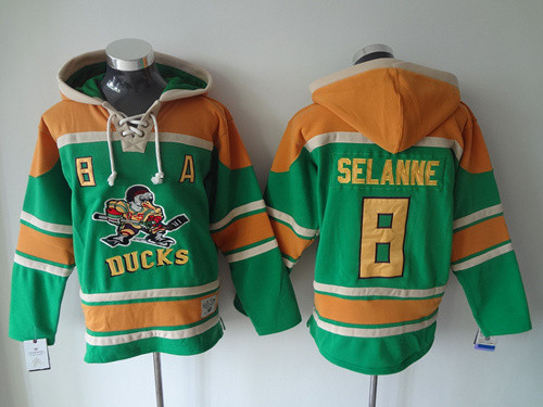 Men's Mighty Ducks Of Anaheim #8 Teemu Selanne 1991-92 Green Old Time Hockey Hoodie Stitched