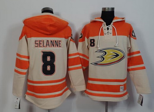 Men's Mighty Ducks Of Anaheim #8 Teemu Selanne Old Time Hockey Cream Stitched Hoodie