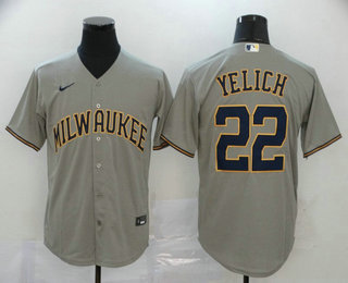 Men's Milwaukee Brewers #22 Christian Yelich Gray Stitched MLB Cool Base Nike 