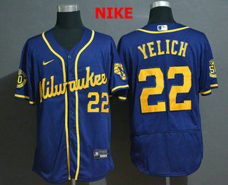 Men's Milwaukee Brewers #22 Christian Yelich Light Blue Stitched MLB Flex Base Nike Jersey