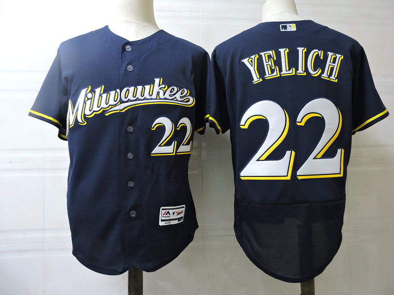 Men's Milwaukee Brewers #22 Christian Yelich Majestic Navy Alternate Flex Base Jersey