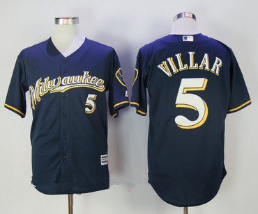 Men's Milwaukee Brewers #5 Jonathan Villar Navy Blue with Milwaukee Stitched MLB Majestic Cool Base Jersey.png