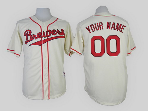 Men's Milwaukee Brewers Customized 1948 Turn Back The Clock Cream Jersey