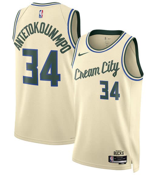 Men's Milwaukee Bucks #34 Giannis Antetokounmpo Cream 2025-26 City Edition Swingman Stitched Basketball Jersey