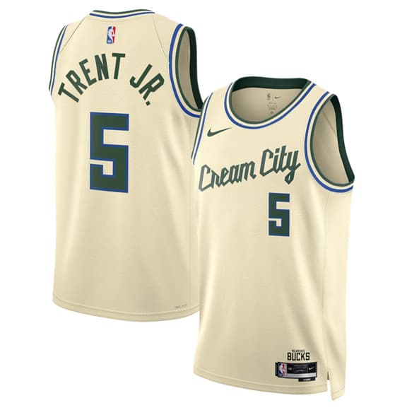 Men's Milwaukee Bucks #5 Gary Trent Jr. Cream 2025-26 City Edition Swingman Stitched Basketball Jersey