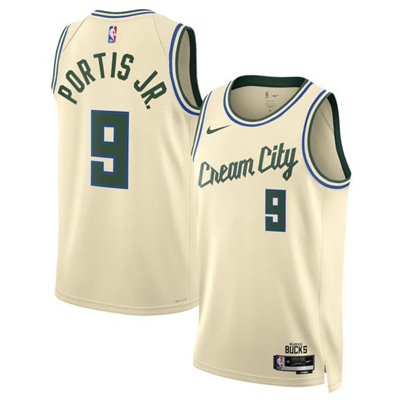 Men's Milwaukee Bucks #9 Bobby Portis Cream 2025-26 City Edition Swingman Stitched Basketball Jersey