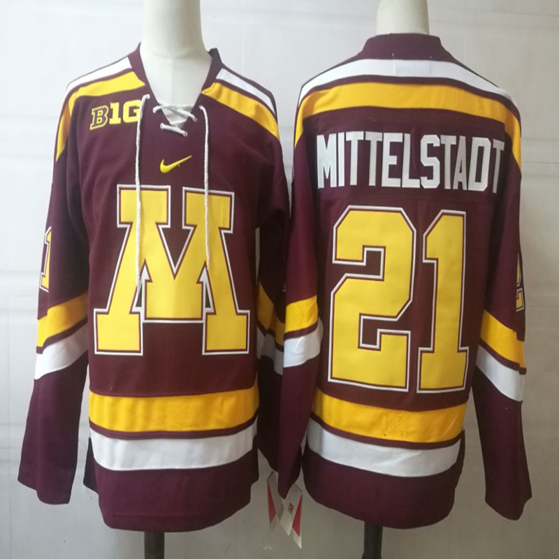Men's Minnesota Golden Gophers #21 Casey Mittelstadt Maroon Nike NCAA College Hockey Jersey