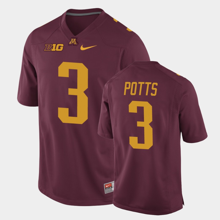Men's Minnesota Golden Gophers #3 Treyson Potts Nike Maroon College Football Jersey