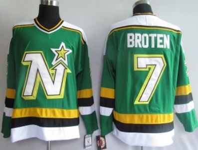 Men's Minnesota North Stars #7 Neal Broten 1988-89 Green CCM Vintage Throwback Jersey Stitched