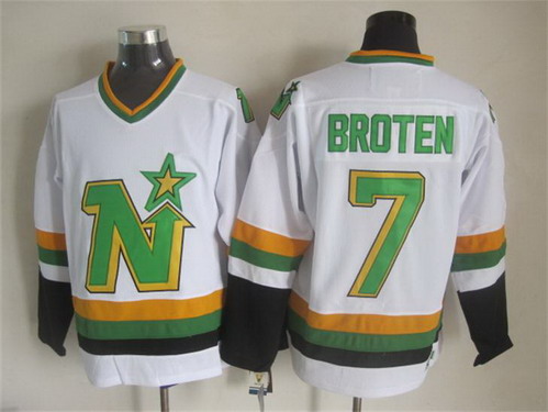 Men's Minnesota North Stars #7 Neal Broten 1988-89 White CCM Vintage Throwback Jersey Stitched