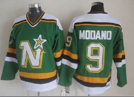 Men's Minnesota North Stars #9 Mike Modano 1988-89 Green CCM Vintage Throwback Jersey Stitched