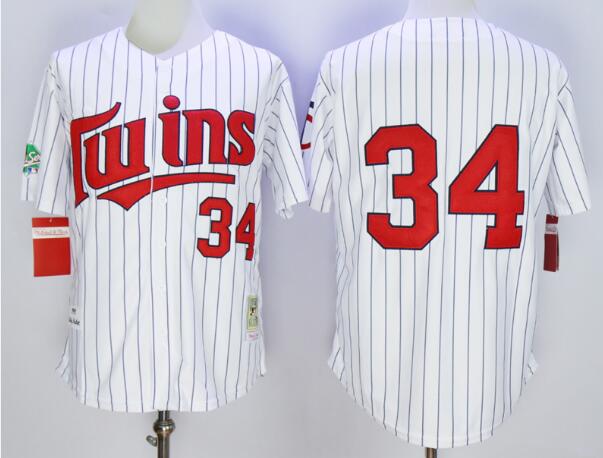 Men's Minnesota Twins #34 Kirby Puckett 1991 White Pinstripe Throwback Jersey