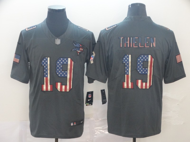 Men's Minnesota Vikings #19 Adam Thielen Charcoal Nike USA Flag Retro Football Jersey