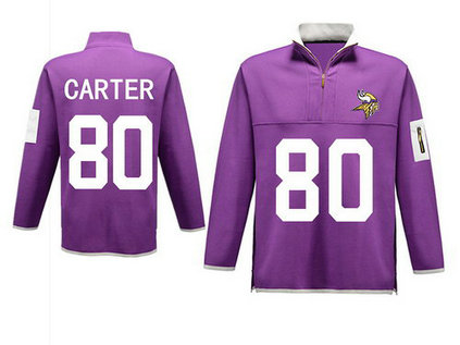 Men's Minnesota Vikings 80 Carter Antigua Charcoal Fortune Sweater Knit Microfleece Quarter-Zip Pullover Purple Jacket