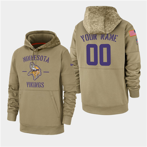 Men's Minnesota Vikings Custom 2019 Salute to Service Sideline Therma Pullover Hoodie - Tan