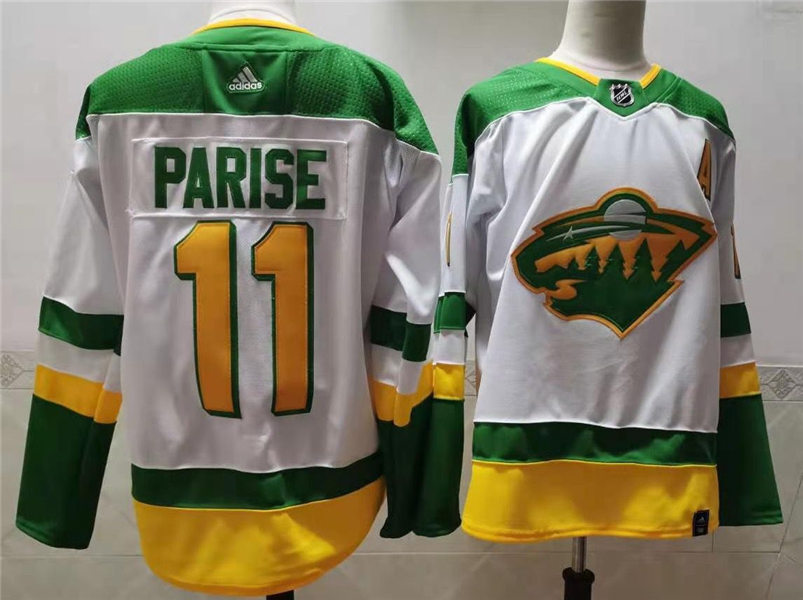 Men's Minnesota Wild #11 Zach Parise 2021 White Adidas NHL REVERSE RETRO JERSEYS Stitched