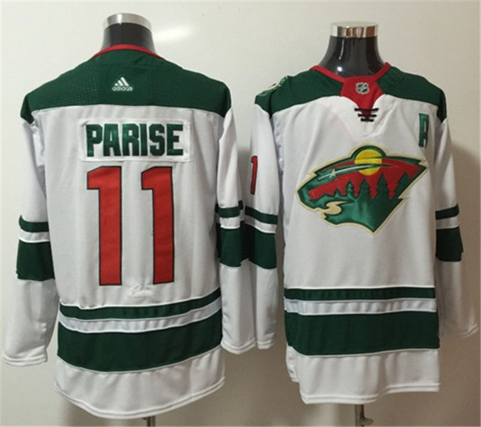 Men's Minnesota Wild #11 Zach Parise Away White Adidas NHL JERSEYS Stitched