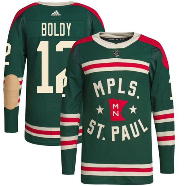 Men's Minnesota Wild #12 Matt Boldy Adidas Green 2022 Winter Classic State of Hockey Jersey Stitched