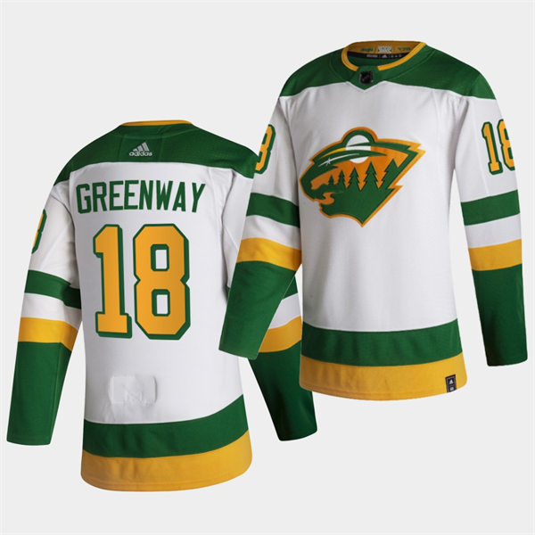 Men's Minnesota Wild #18 Jordan Greenway Adidas 2021 White Reverse Retro Jersey Stitched