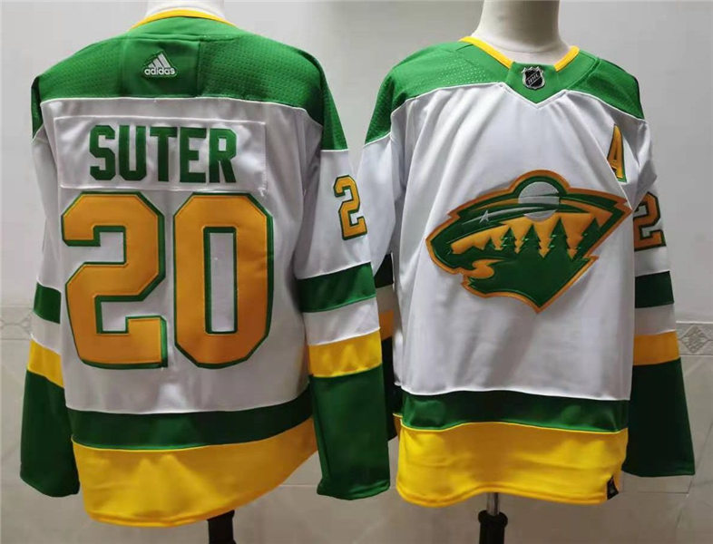 Men's Minnesota Wild #20 Ryan Suter 2021 White Adidas NHL REVERSE RETRO JERSEYS Stitched
