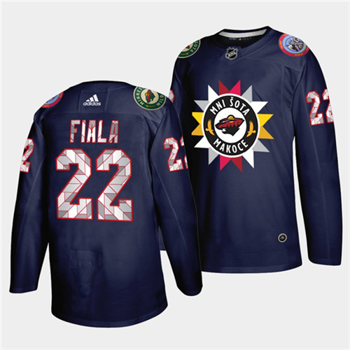 Men's Minnesota Wild #22 Kevin Fiala 2021 22 Navy Native American Heritage Day Stitched Jersey