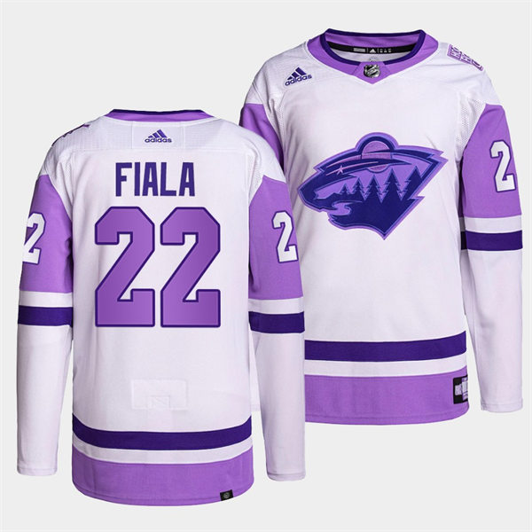 Men's Minnesota Wild #22 Kevin Fiala 2021-22 White Purple Hockey Fights Cancer Primegreen Jersey Stitched