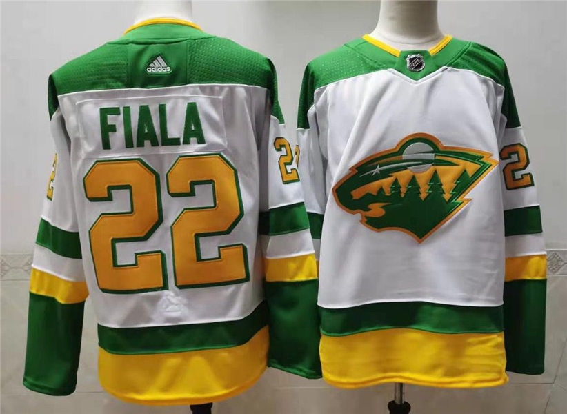 Men's Minnesota Wild #22 Kevin Fiala 2021 White Adidas NHL REVERSE RETRO JERSEYS Stitched