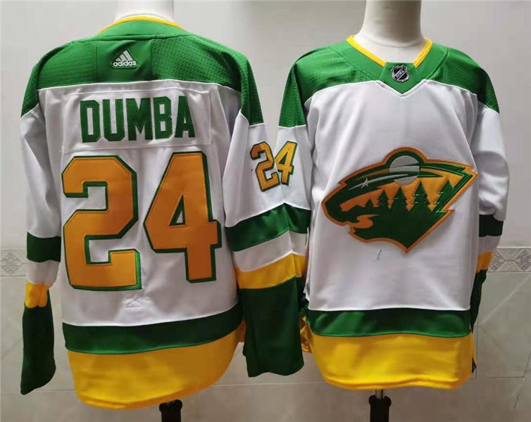 Men's Minnesota Wild #24 Matt Dumba 2021 White Adidas NHL REVERSE RETRO JERSEYS Stitched