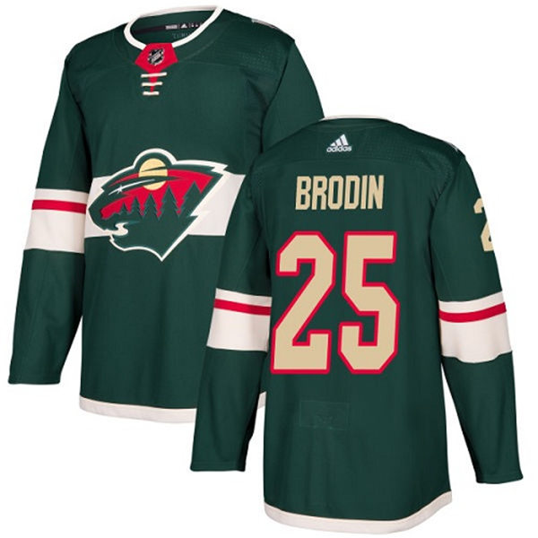 Men's Minnesota Wild #25 Jonas Brodin Adidas Green Home Jersey Stitched