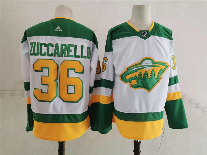 Men's Minnesota Wild #36 Mats Zuccarello 2021 White Adidas NHL REVERSE RETRO JERSEYS Stitched