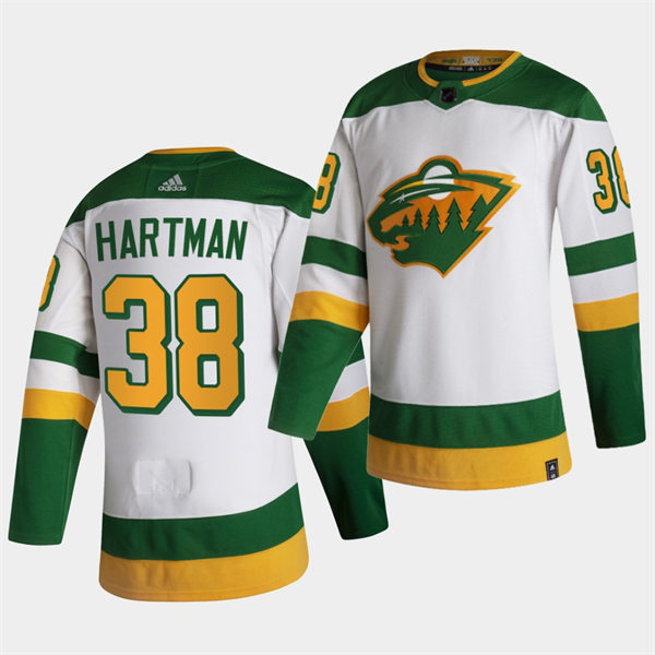 Men's Minnesota Wild #38 Ryan Hartman Adidas 2021 White Reverse Retro Jersey Stitched