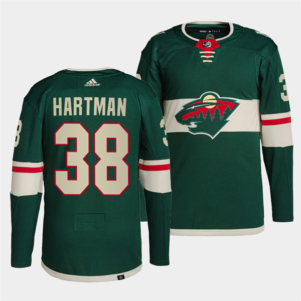 Men's Minnesota Wild #38 Ryan Hartman Adidas Home Green Jersey Stitched