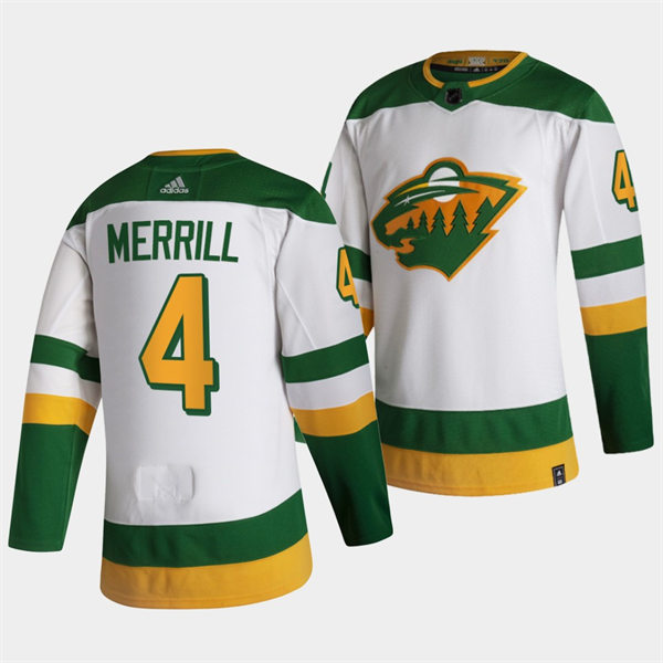 Men's Minnesota Wild #4 Jon Merrill Adidas 2021 White Reverse Retro Jersey Stitched