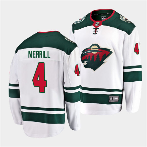 Men's Minnesota Wild #4 Jon Merrill Adidas Away White Jersey Stitched