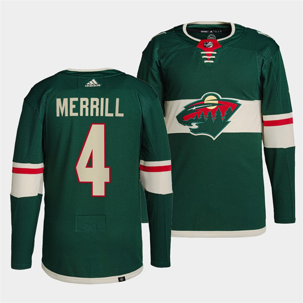 Men's Minnesota Wild #4 Jon Merrill Adidas Home Green Jersey Stitched