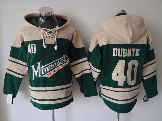 Men's Minnesota Wild #40 Devan Dubnyk Old Time Hockey Green Hoodie Stitched
