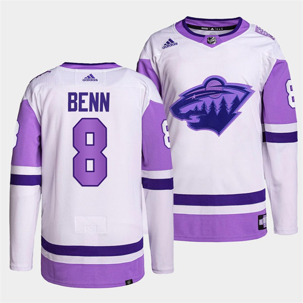 Men's Minnesota Wild #8 Jordie Benn 2021-22 White Purple Hockey Fights Cancer Primegreen Jersey Stitched