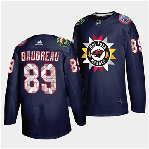 Men's Minnesota Wild #89 Frederick Gaudreau 2021 22 Navy Native American Heritage Day Stitched Jersey