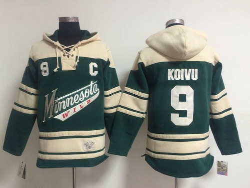 Men's Minnesota Wild #9 Mikko Koivu Old Time Hockey Green Hoodie Stitched