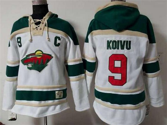 Men's Minnesota Wild #9 Mikko Koivu White Hockey Hoodie Stitched